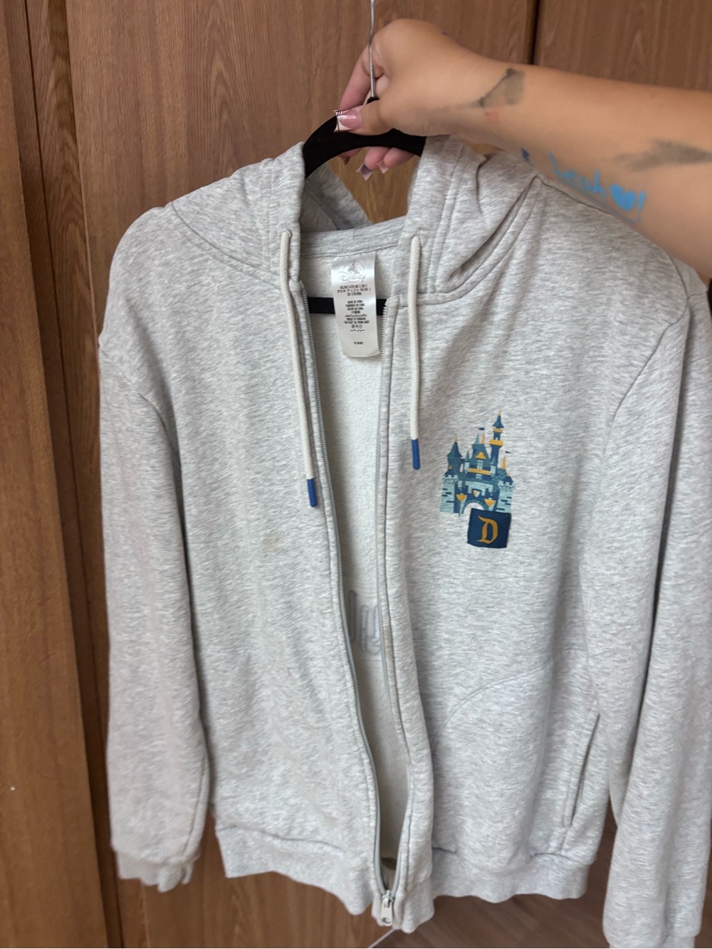 Disney Light Gray Zip-Up Hoodie with Castle Patch